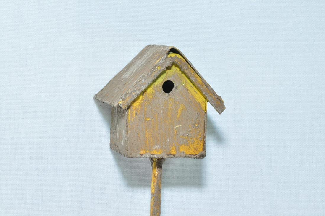 G & F Products MiniGardenn 10020 Fairy Garden Metal Bird House Pick, Brown