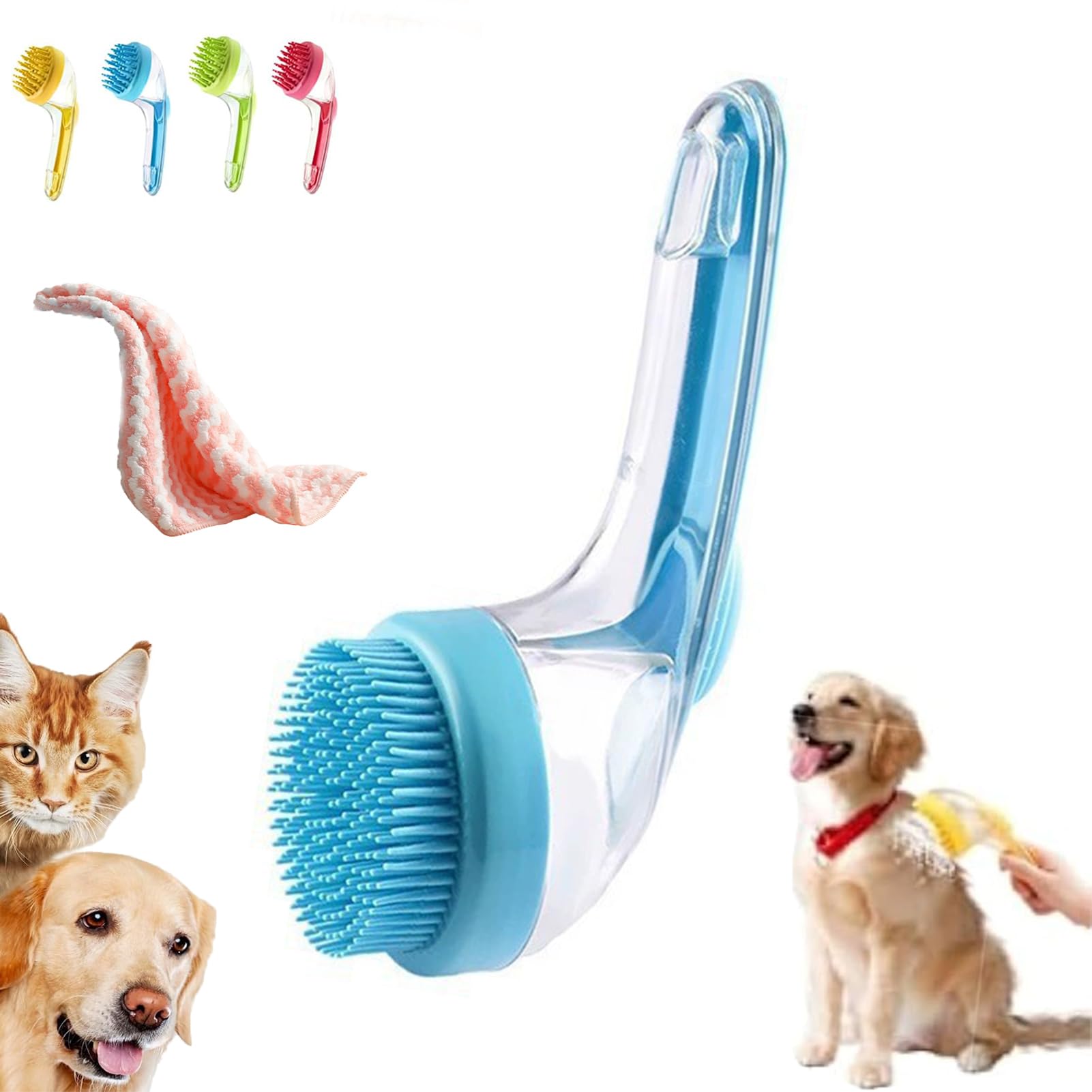 Pets Bath Brush, Pet Bath Brush With Soap Dispenser, Dog Shampoo Brush Scrubber For Long Short Haired Dogs Cats Shower (blue)