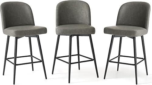 Juego de 3 taburetes de bar de altura de mostrador, 26.9 pulgadas de alto, taburetes de bar tapizados giratorios con respaldo y patas de metal para