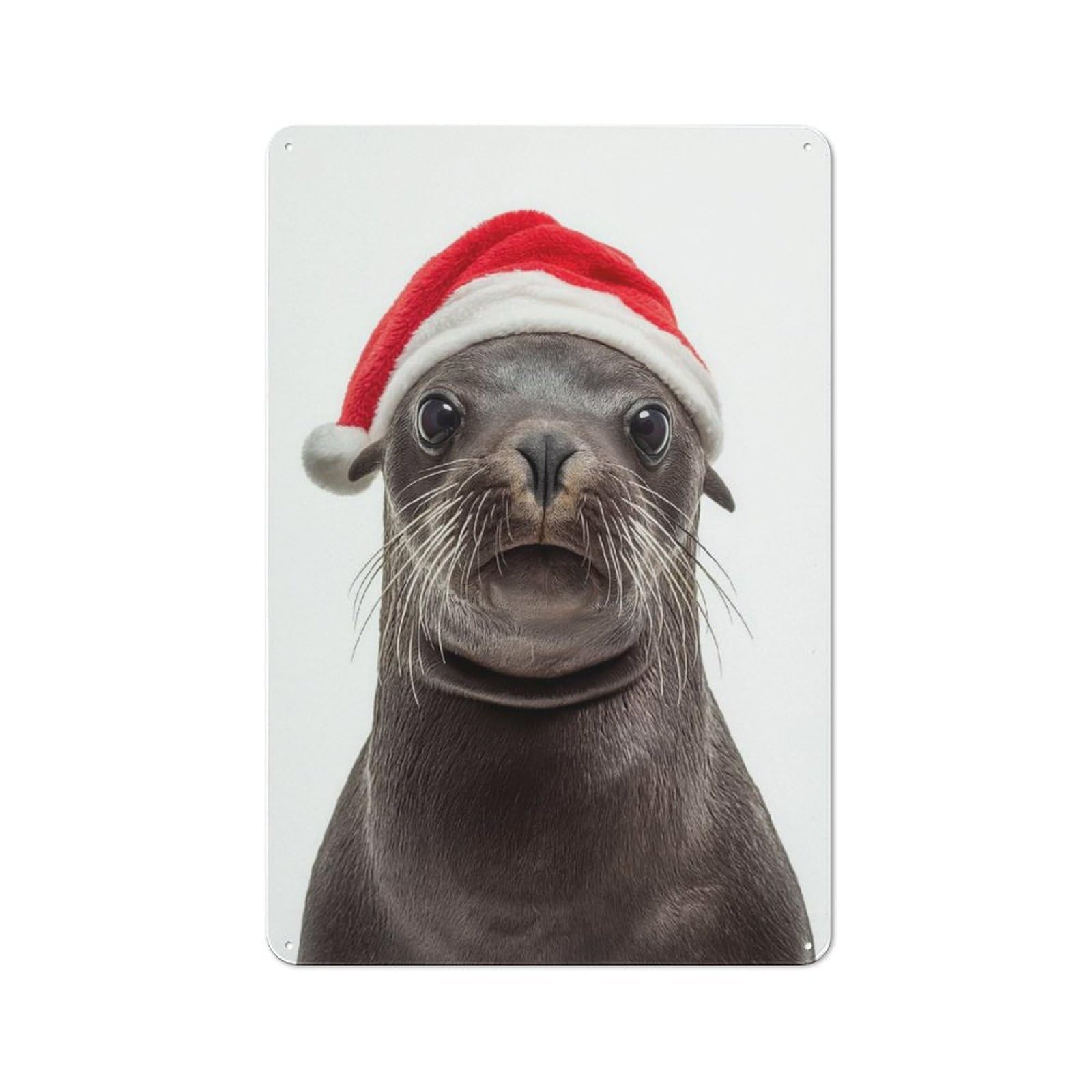 Junmoney Seal With Santa Hat Retro Tin Wall Plaque 30X20cm Featuring For Garage Wall, For Vintage Wall Decor Fans, For Themed Room Decoration