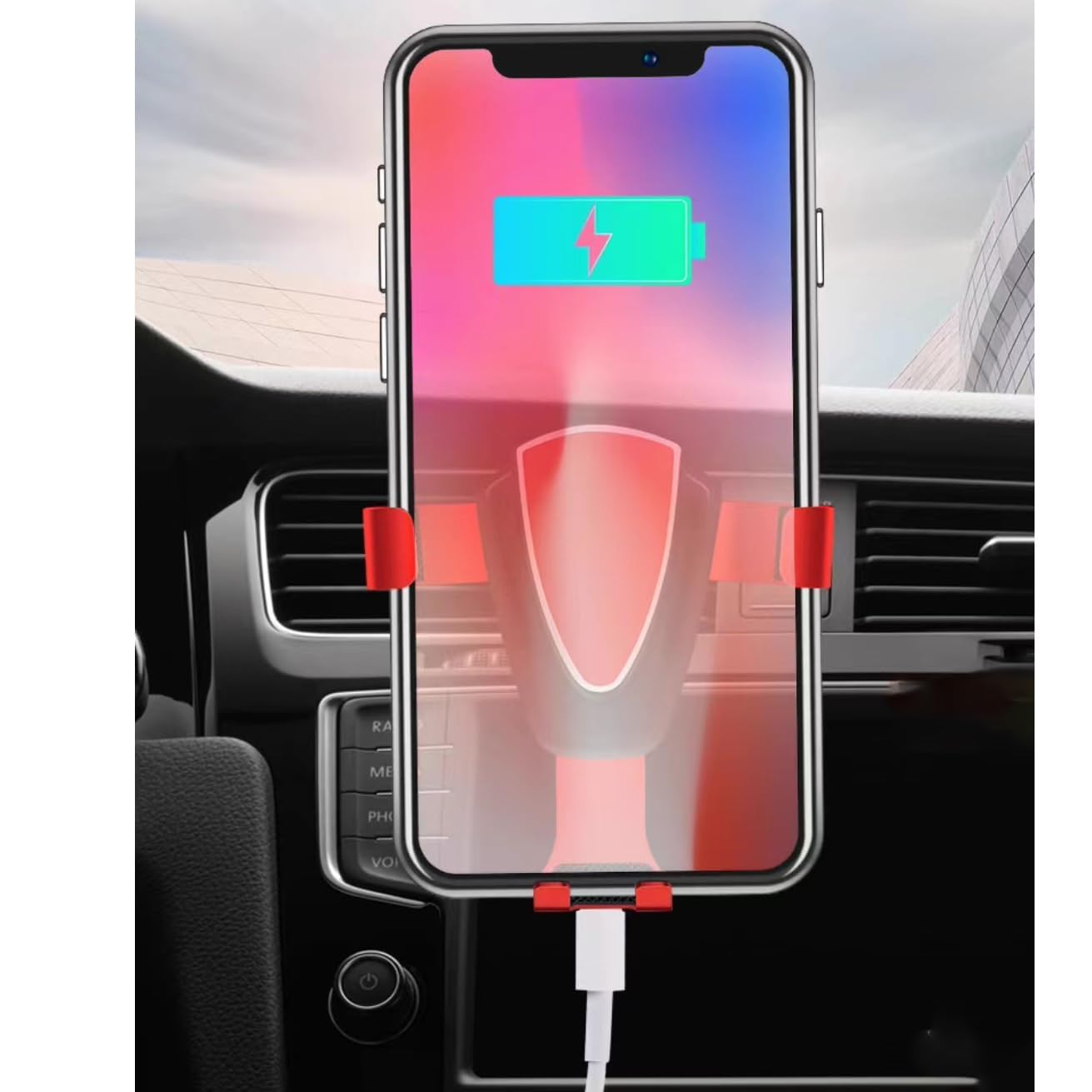 Support Téléphone Voiture Pour Suzuki SX4/S-Cross 2013-2023 – Fixation Grille Aération – Rotation 360° – Libération Rapide – Rouge - 12