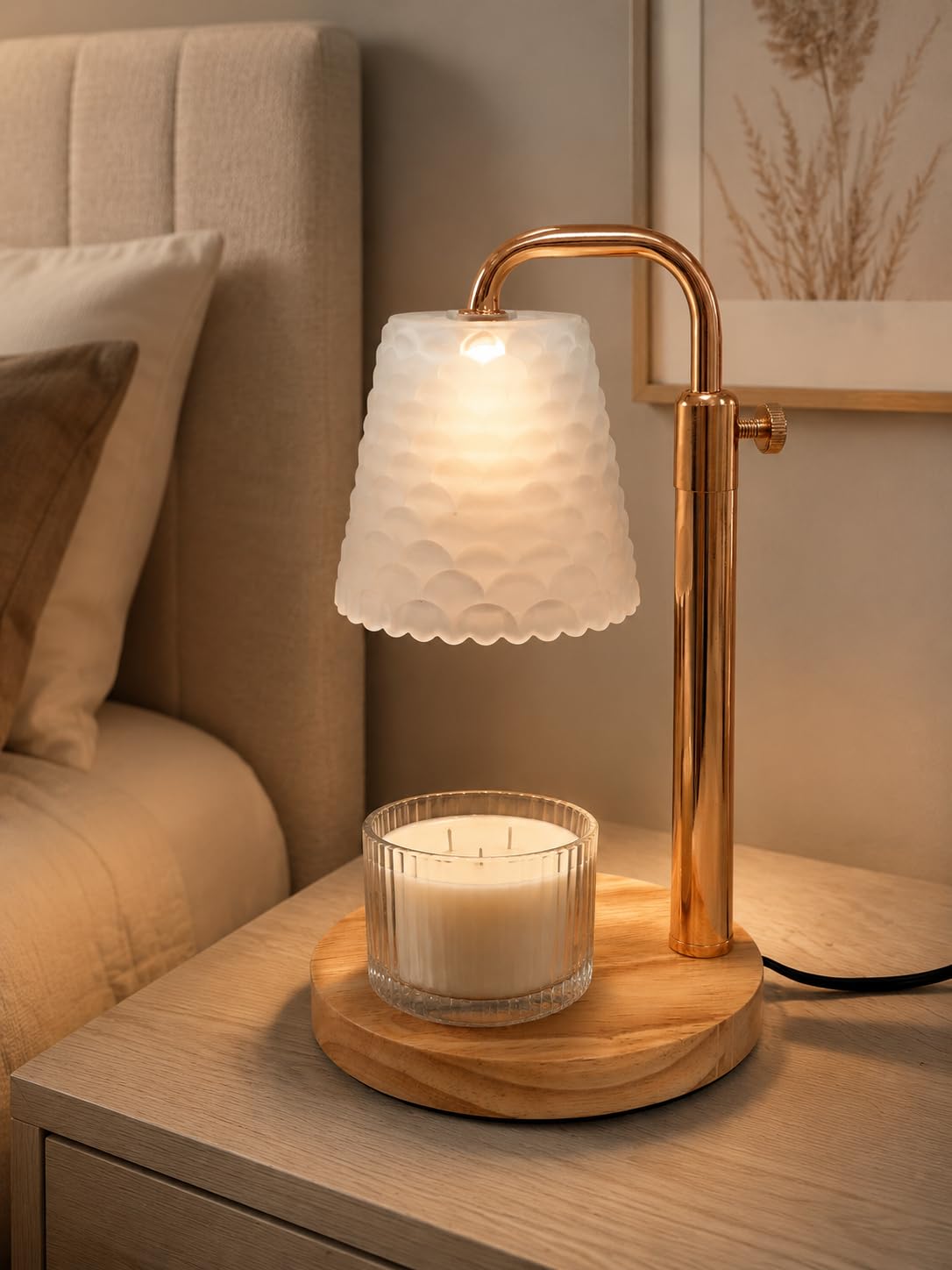 QUIGO Candle Warmer Lamp Glass Lampshade Round Base, Gold