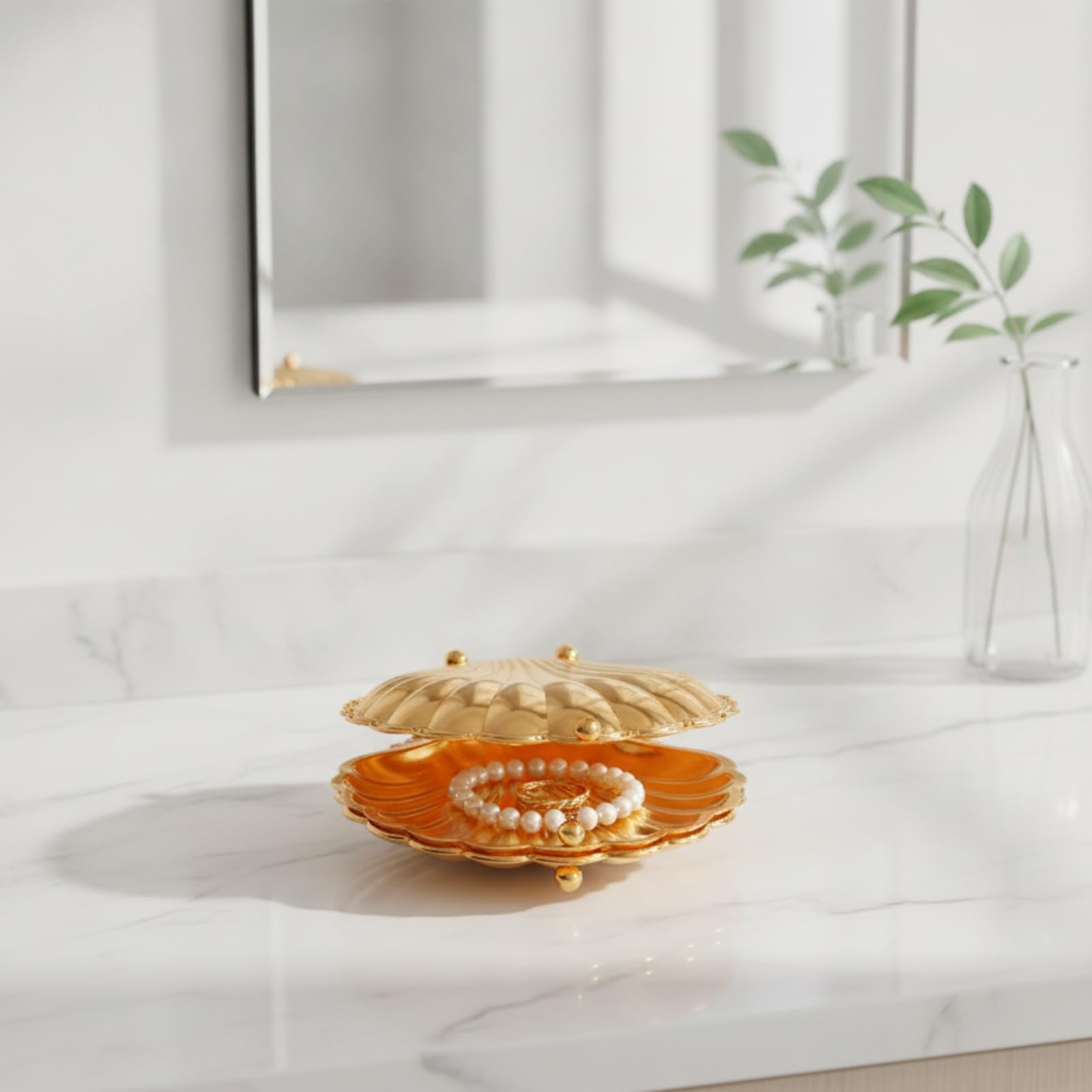 Colcolo Vassoio Decorativo Conchiglia Vassoio da Portata Piatto Frutta Scatola Caramelle Centrotavola in Lega di Zinco con Finitura Metallizzata E Profilo a, Oro, Grande 35x31x9.5 Cm