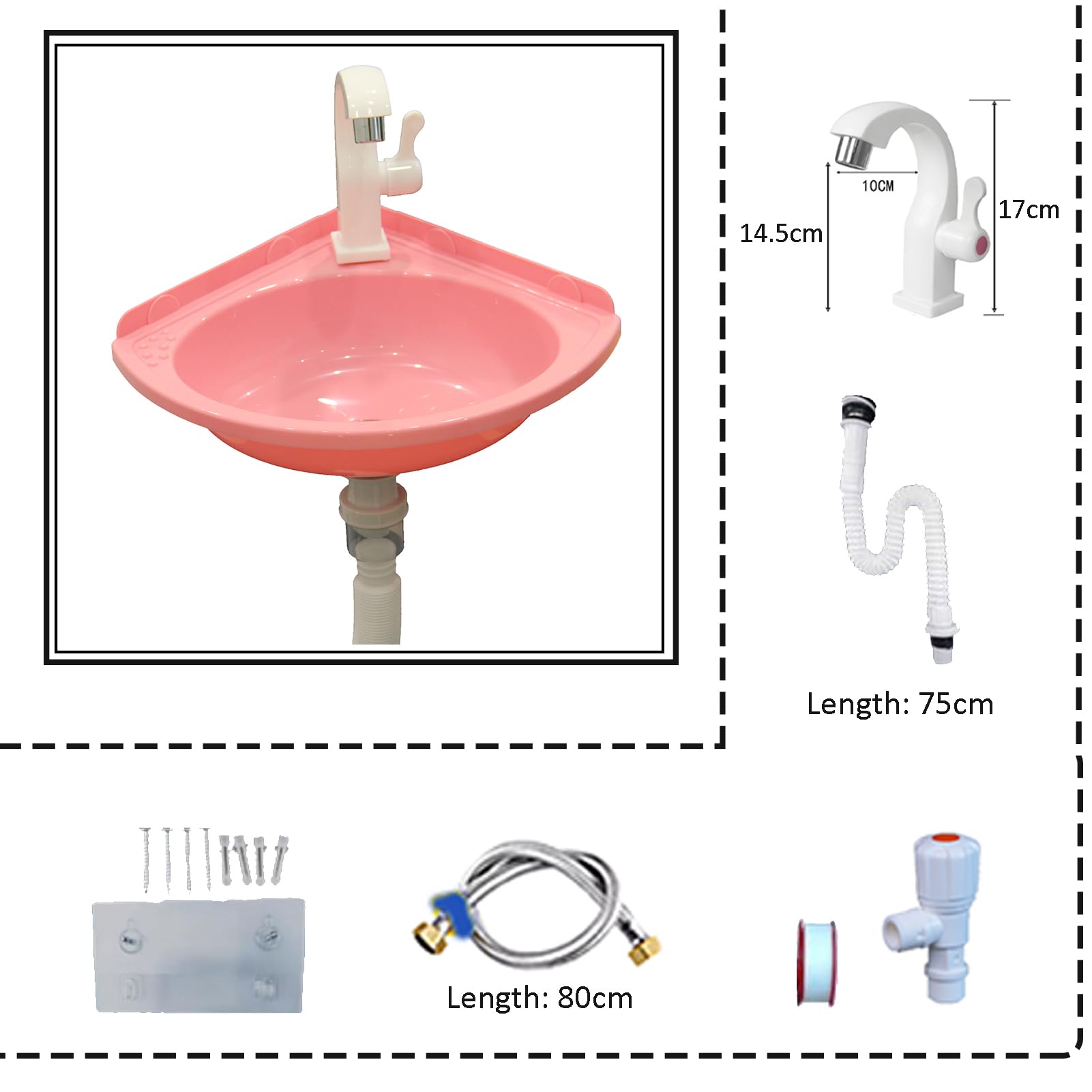 Lavabo colorato in plastica, piccolo angolo, lavandino a parete, in plastica, mini lavabo, per giardino, campeggio, cantina
