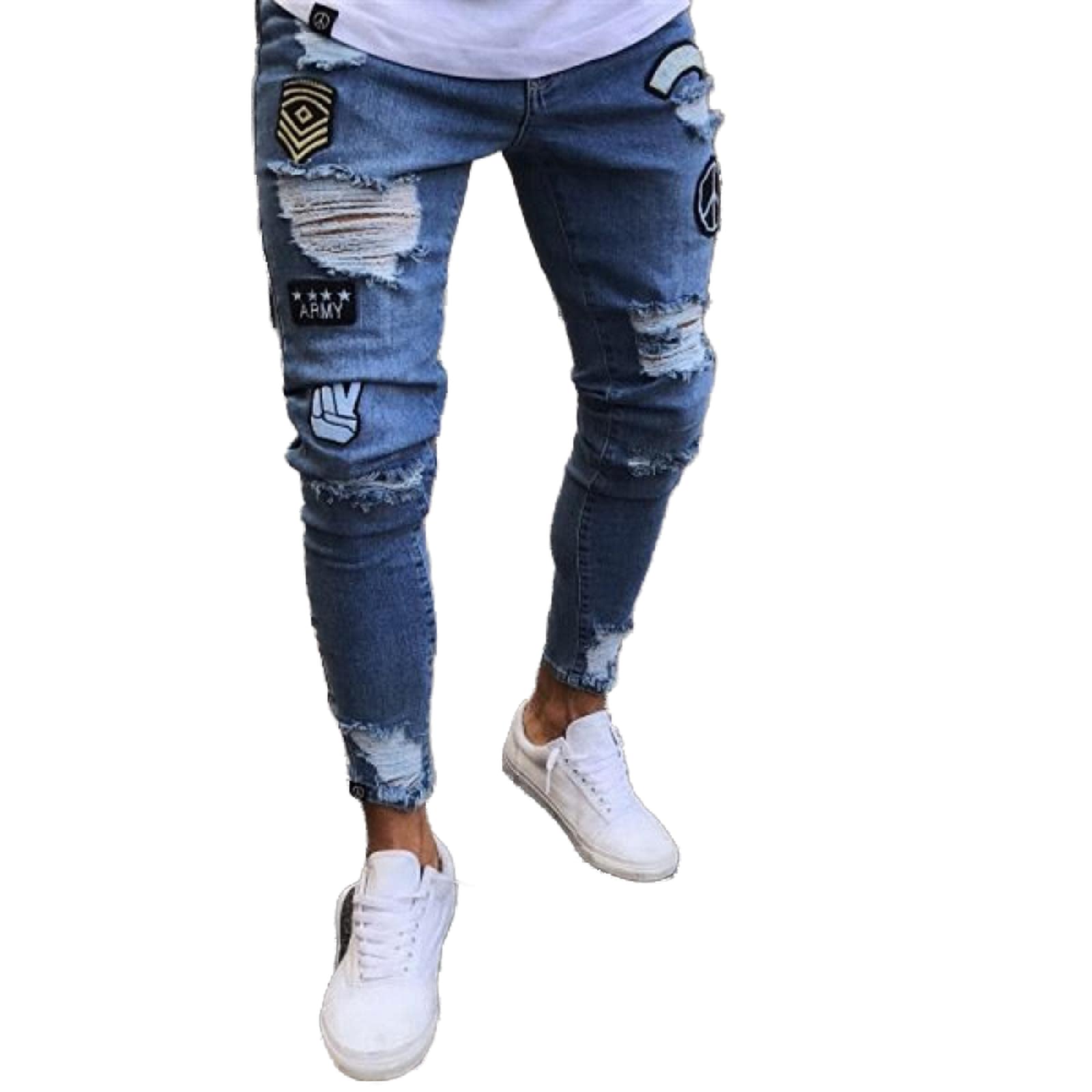 WQZYY&ASDCD Jeans Pantalon Herren Stilvolle Zerrissene Jeanshose Biker Skinny Straight Ausgefranste Denimhose Fashion Skinny Jeans Kleidung