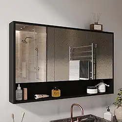 Armário Banheiro 3 Portas De Espelho Com Amortecedor Hefesto (Preto)