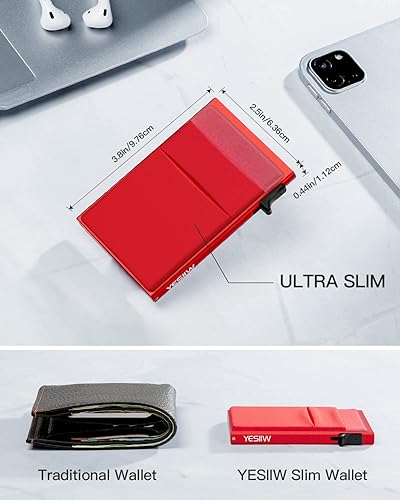 Miniatura 5 de YESIIW Pop up Slim Card Holder RFID Blocking with Money Pocket Minimalist Business Credit Card Wallet for Women and Men Aluminum Metal Bank Card