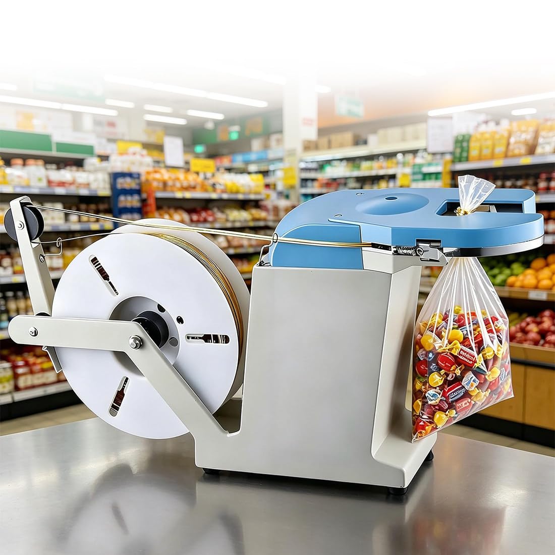 Automatic Twist Tie Machine, Electric Food Twist Tying Machine with Gold Wire Sealing, 40 Ties per Minute, Bundling Diameter 0.1-1.2mm, for Bread, Candy, Presents, Supermarkets & Bakeries