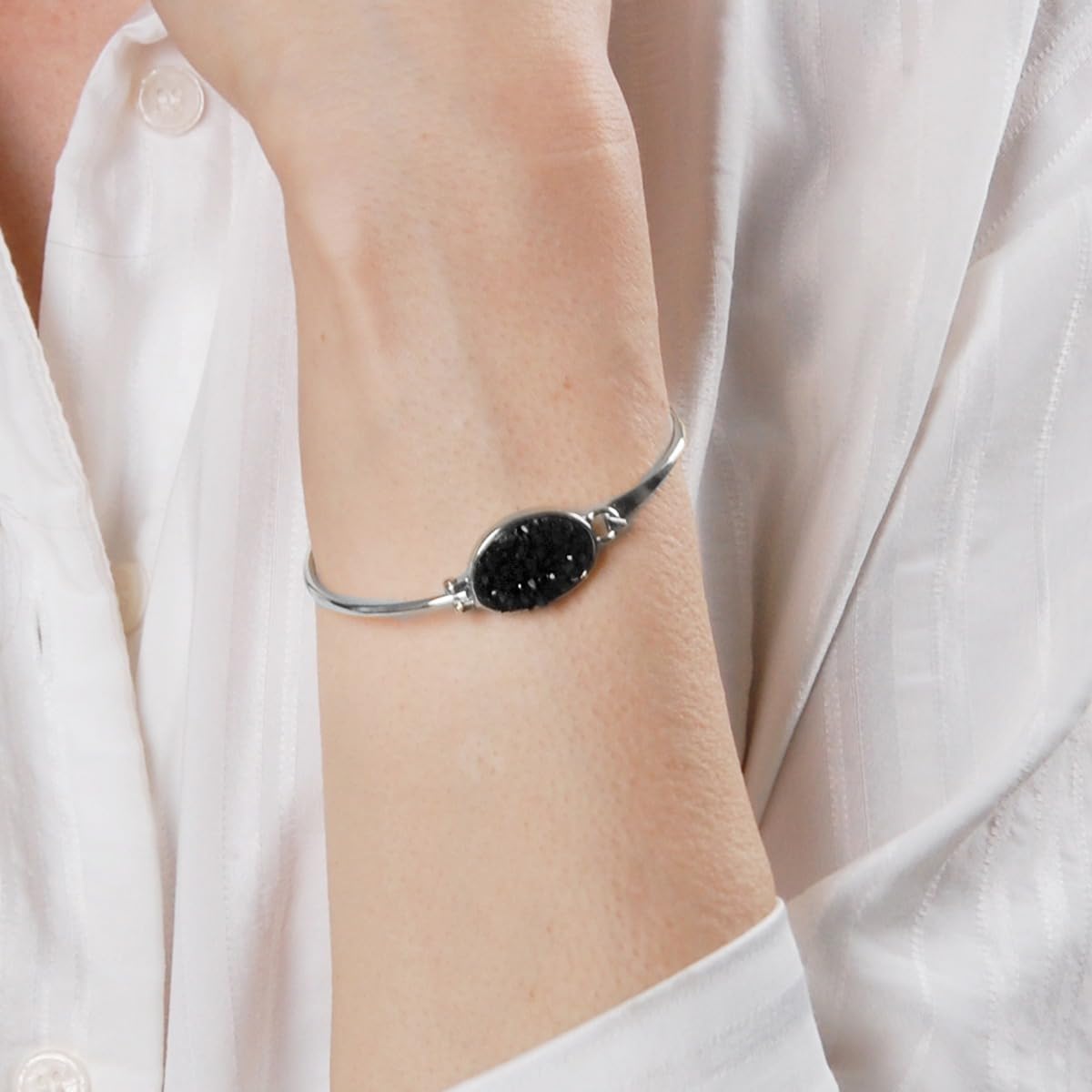 Humble Chic NY Simulated Druzy Cuff Bracelets for Women - Boho Stackable Bangle Bracelet, Plated in Gold, Silver, or Rose Gold Tone with Oval Stone - Image 7