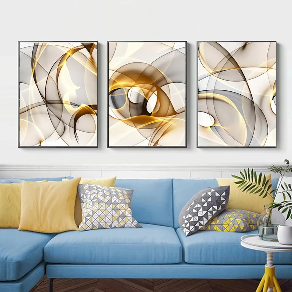 DFZEWKI Nordic Minimalist Wall Art Abstract Black Gold Thread On Canvas Posters And Prints Home(40x50cm(16x20in) x3/No frame)
