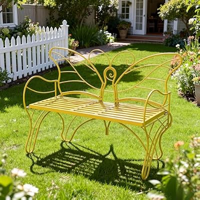 Boweniog Outdoor Bench with Built-in Table, Yellow, 49.2inch