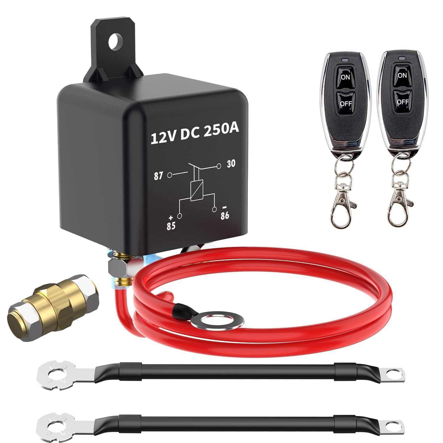 Remote 250A Battery Disconnect Switch Side Post,12V Negative Battery Disconnect Switch for Car RV Truck Vehicle,Battery Cut Off Switch Anti-Theft Prevent Battery Drain