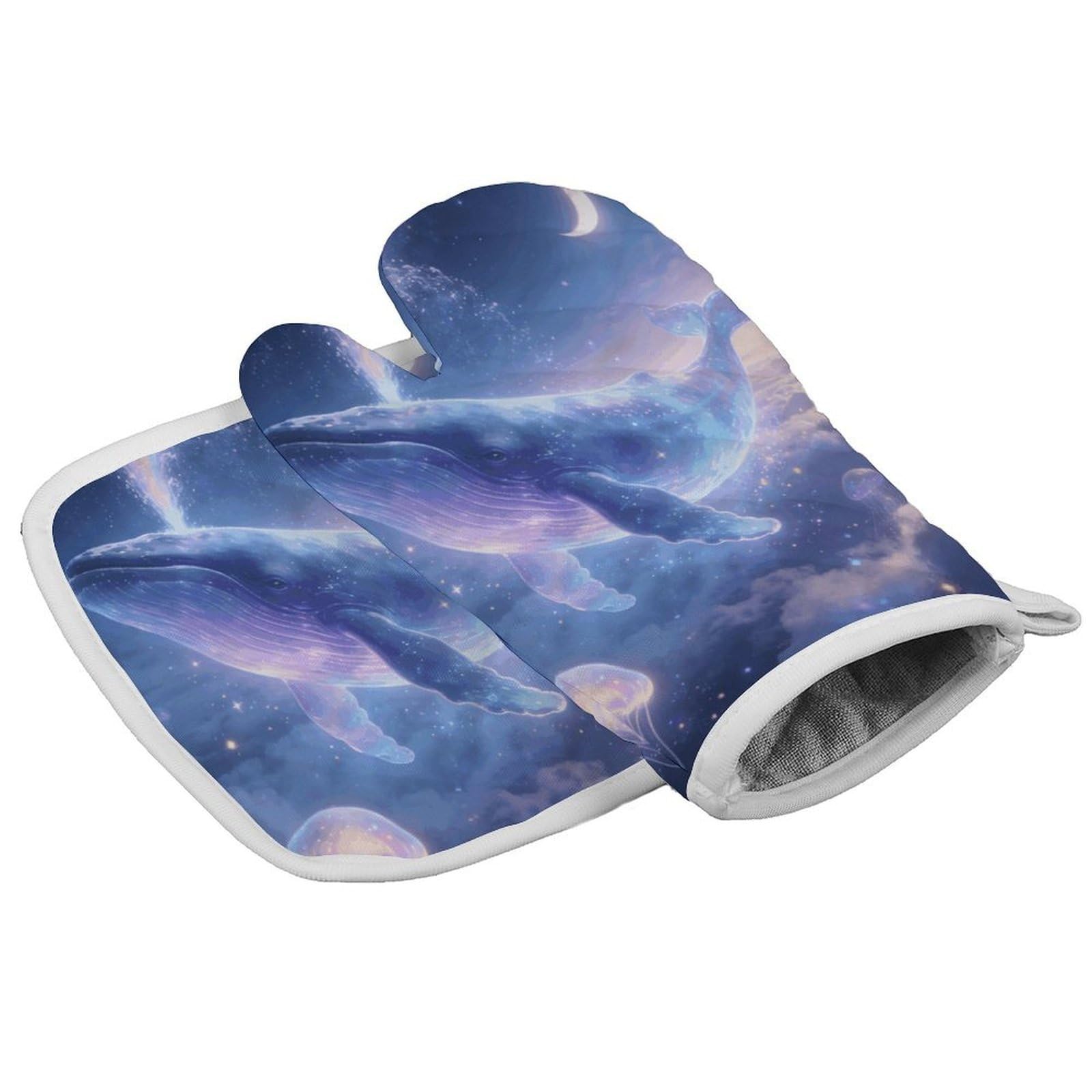 Fodpand Style Dreams Of Whales In The Clouds Oven Mitt Set With Lanyard, Cooking Mitt, Protective Thermal Insulation,Kitchen Mitt For Baking, Cooking, Grilling, Microwave
