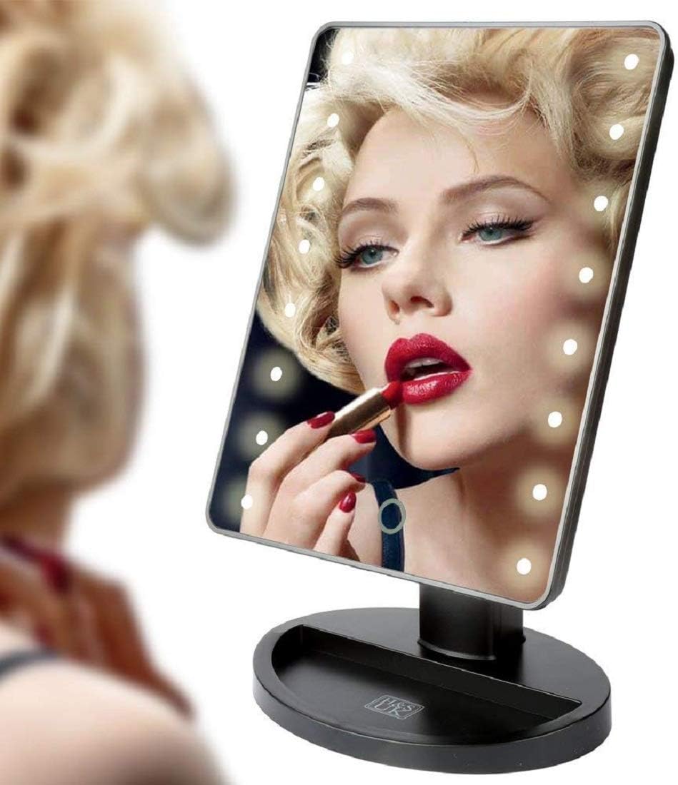 Prachit Portable 22 LED Lighted Make up Mirror Led Touch Screen Dimming Beauty Vanity Makeup Cosmetic Mirror 360 Swivel Rotation for Makeup and Shaving Dressing Table Top Stand