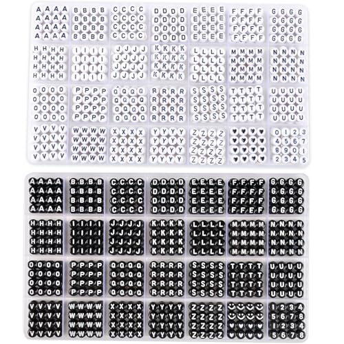 LEclatDina 1900+ PCS Letter Beads 2 Box Set Alphabet Beads for Bracelets Round Number & Heart 5m Elastic String Jewelry Making Kit Ideal Gift for Friendship Bracelets (Black and White)