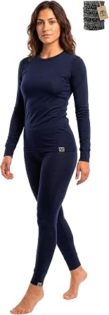 100% Merino Wool Base Layer Set Women - Thermal Underwear Long Johns PJs