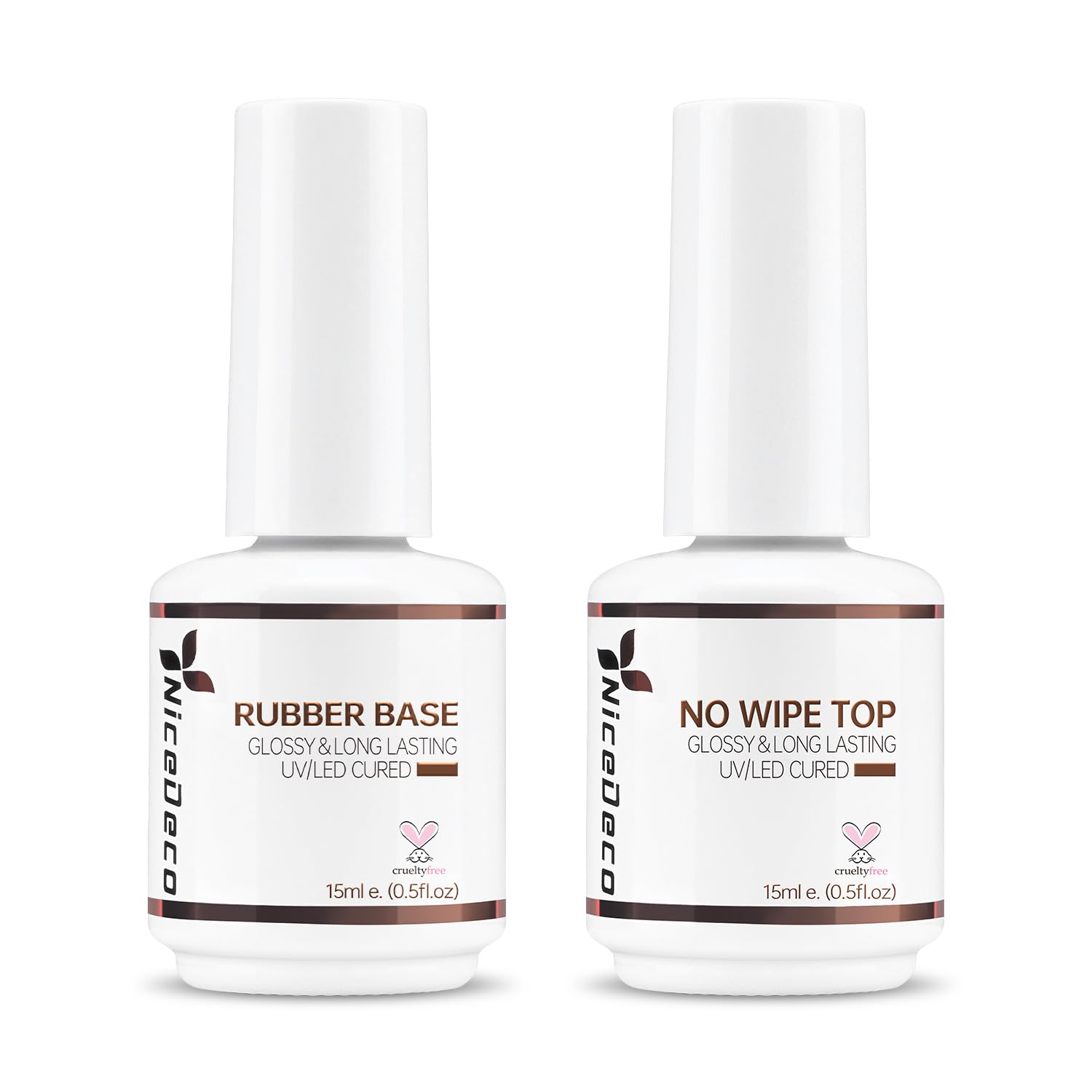 Nicedeco Hema Free Clear Rubber Base Gel(جل القاعدة المطاطية) Polish and No Wipe Gel Top Coat Cruelty Free Vegan Glossy Shinny Gel Nail Polish transparent