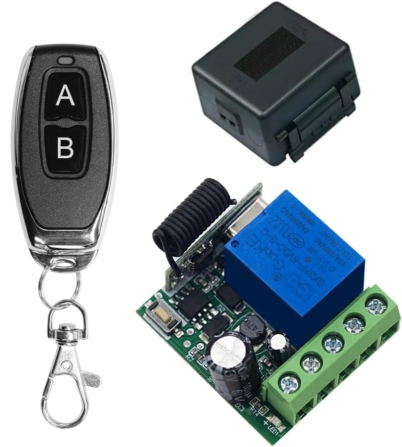 Ya en mundofriki.es: QIACHIP 433MHz Interruptor Remoto inalámbrico Receptor de relé Módulo RF y Transmisor DC 12V 24V 30V 1CH para abridor de Puerta de Garaje, Llavero de Coche