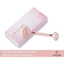 LeiCare Jade Roller for Face - Rose Quartz Face Roller Skin Care - Stone Facial Roller, Face Massager for Women, Relieve Stress, Remove Wrinkles Eye Puffiness