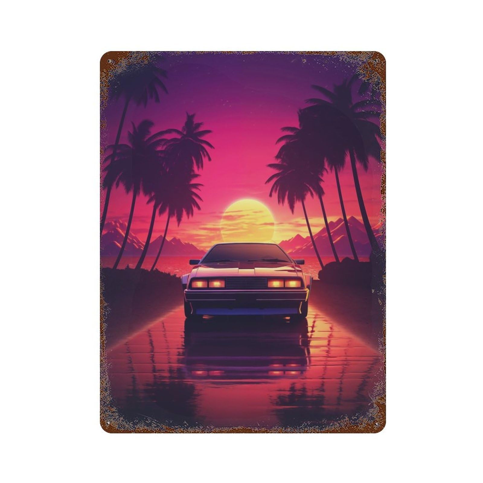 Vintage Rust Metal Sign with Futuristic Outrun Car Design 15.7"x11.8", for Shed, Workshop And Garage Wall Decor, Classic Wall Plaque