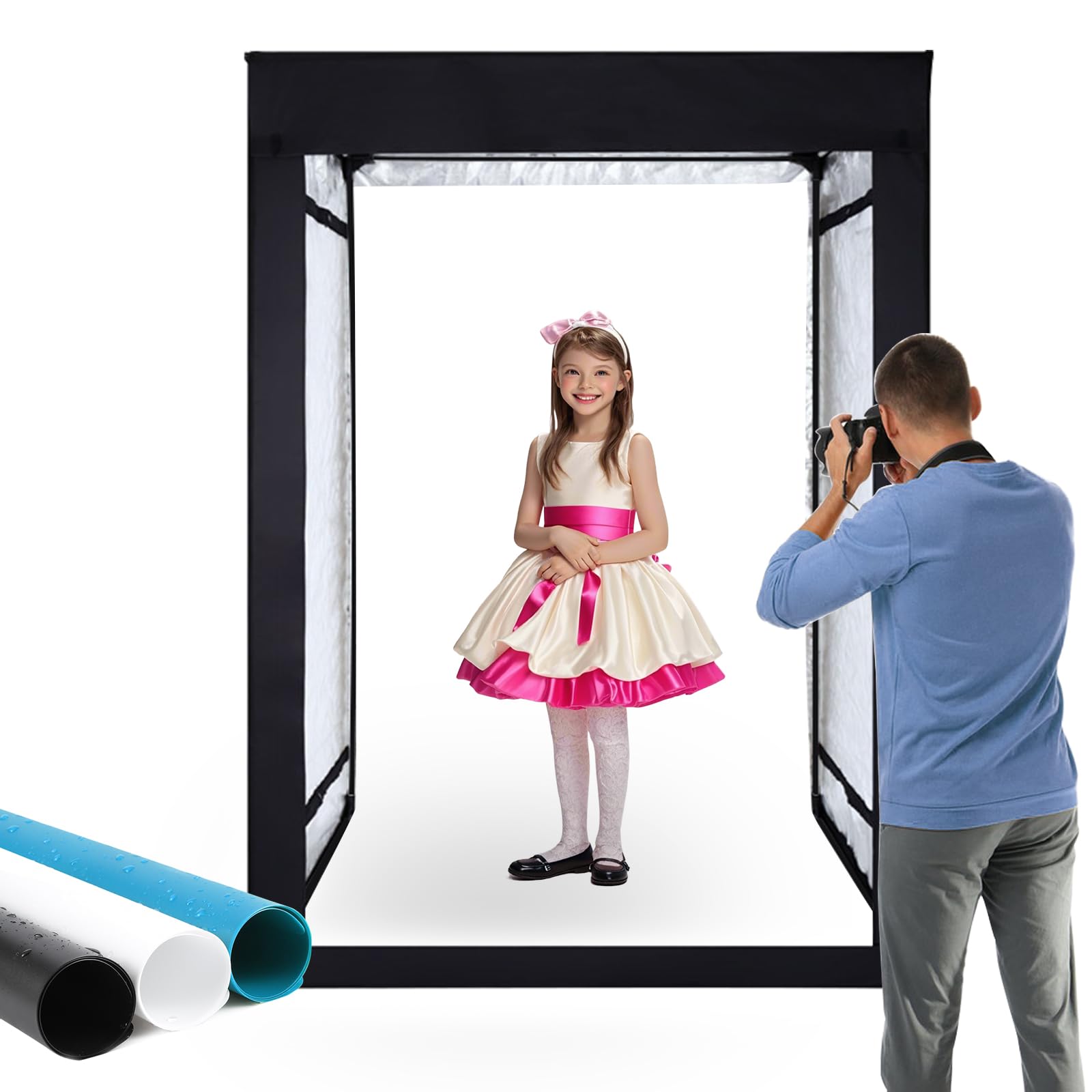 48"x56"x40" Large Photo Studio Light Box Photography, 6 Light LED Panels Dimmable Shooting Tent with 3 Color Backdrops Continuous Lighting Softbox for