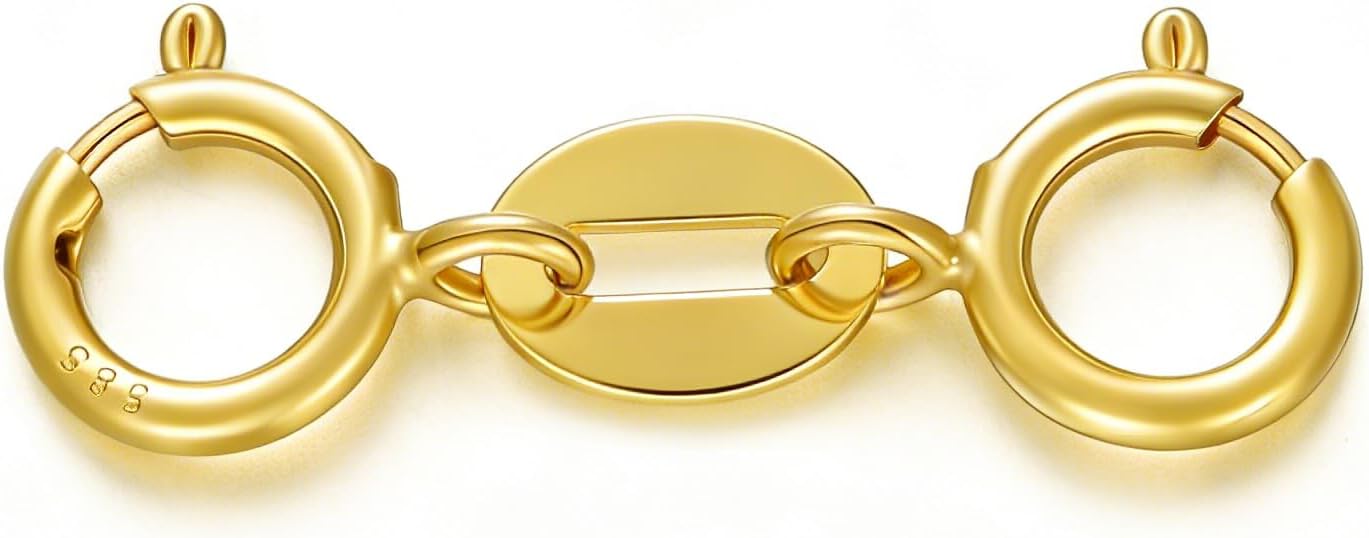 14K Yellow Gold Jewelry Clasp Necklace Extender, Double Lobster Clasp Bracelet Extension Connector for DIY Necklace Bracelet Anklet Jewelry Making, 14K Gold Double Spring Clasp (Style 7)