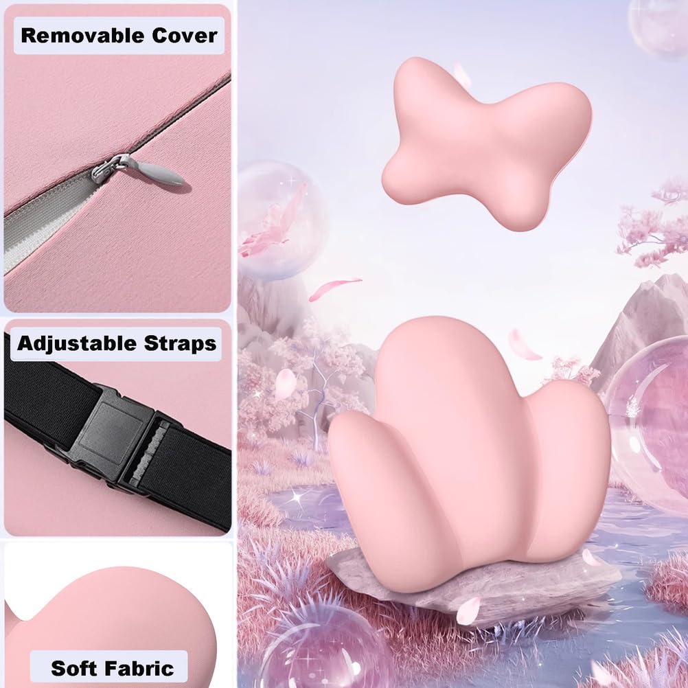 Cuscino Lombare Auto, Supporto Lombare Auto in Memory Foam, Cuscino Lombare Ergonomico, Cuscino Lavabile per Auto, Ufficio, Viaggio,Rosa
