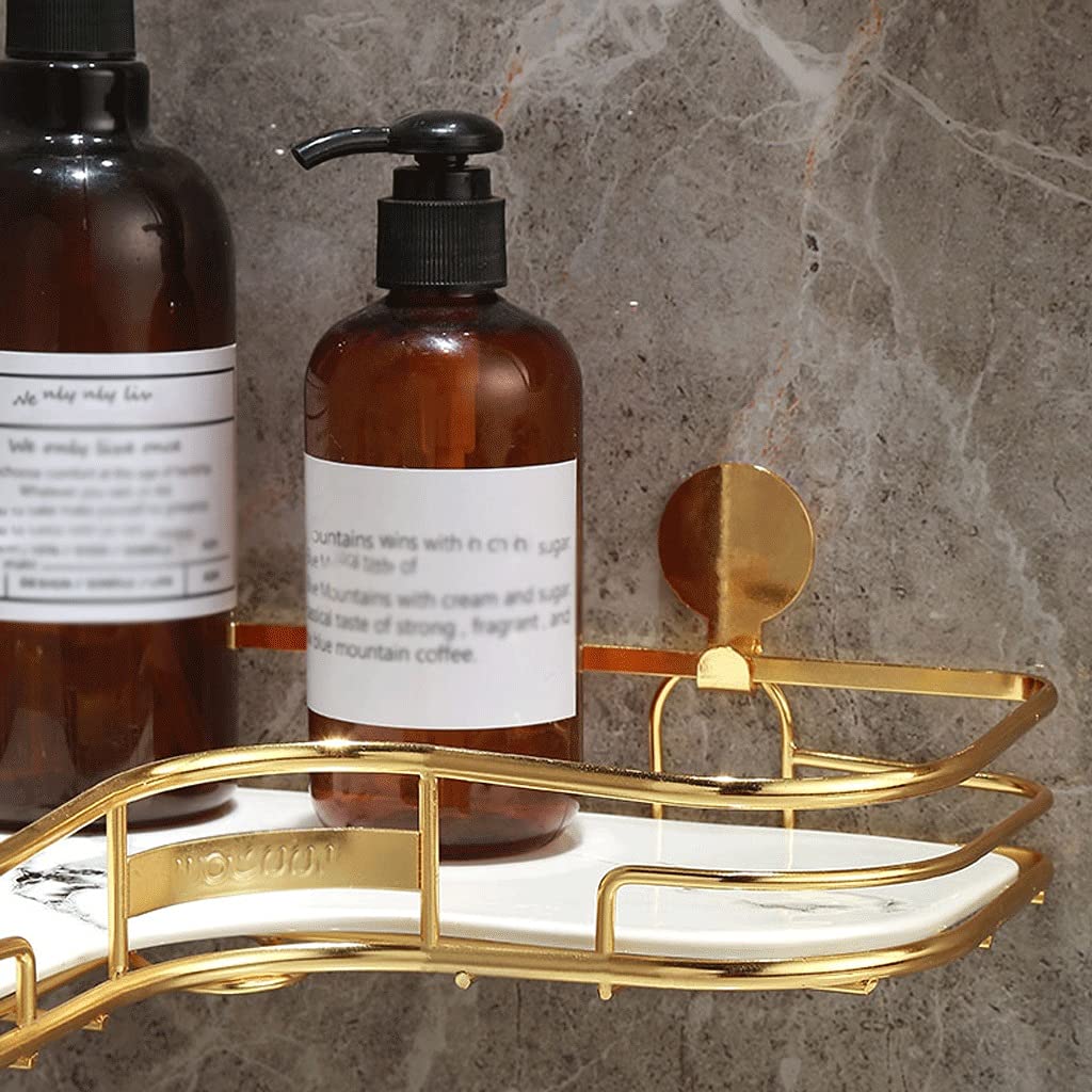 LUUYYI Estante organizador de baño, estante triangular de 1 nivel, estante de almacenamiento de cosméticos y encimera, organizador de alambre decorativo con bandeja de mármol, estantes flotantes