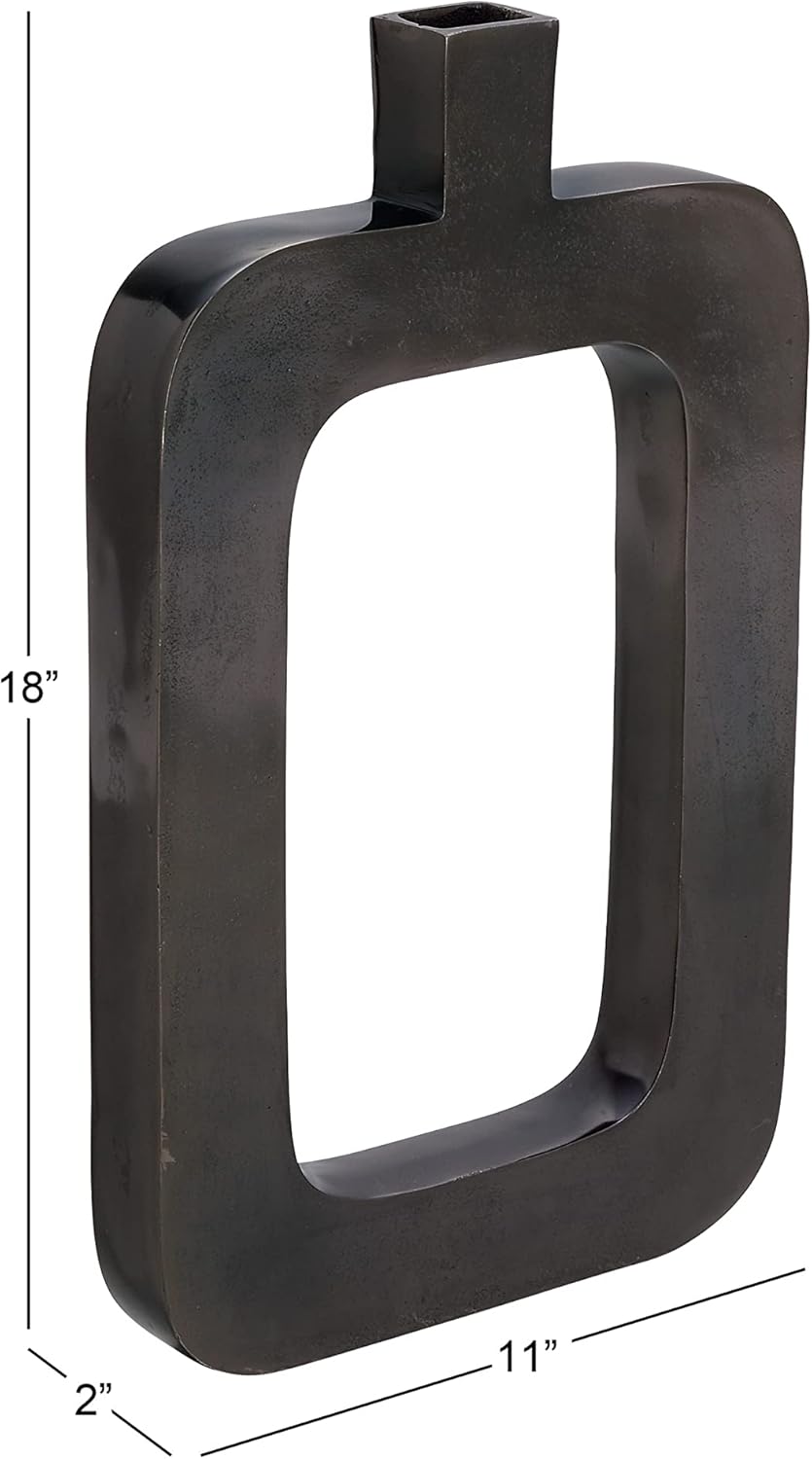 Deco 79 Black Aluminum Contemporary Vase, 18 x 11 x 2 Inches