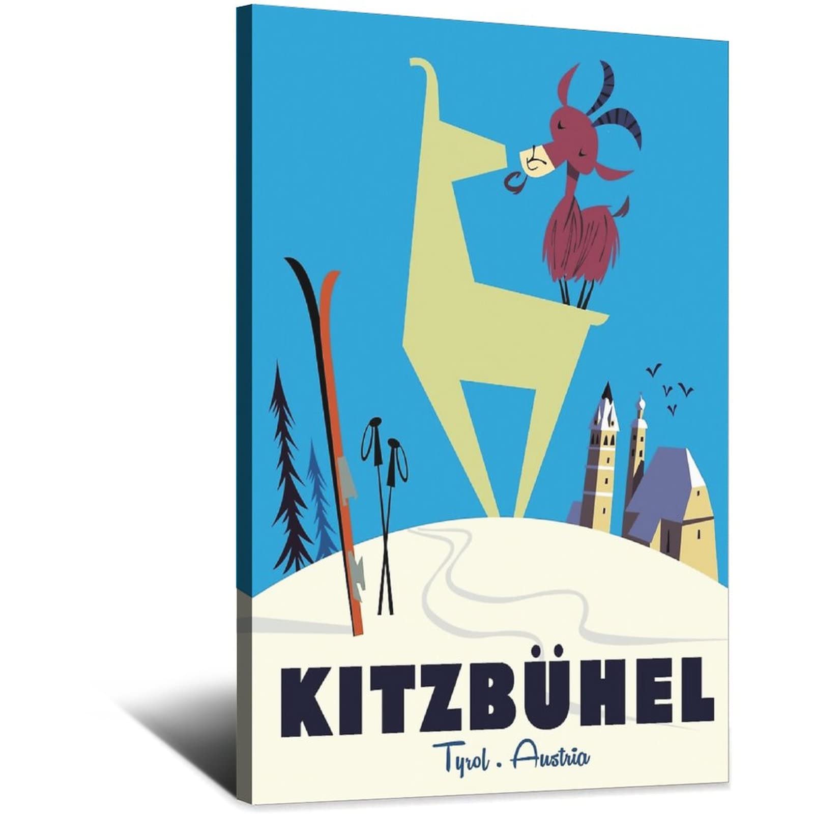 Nmnm Frame-Style Kitzbuhel Tyrol Austria Vintage Travel Poster Canvas Art Wall Decor Poster Picture Print Painting Posters Gift 8X12inchs(20X30cm)