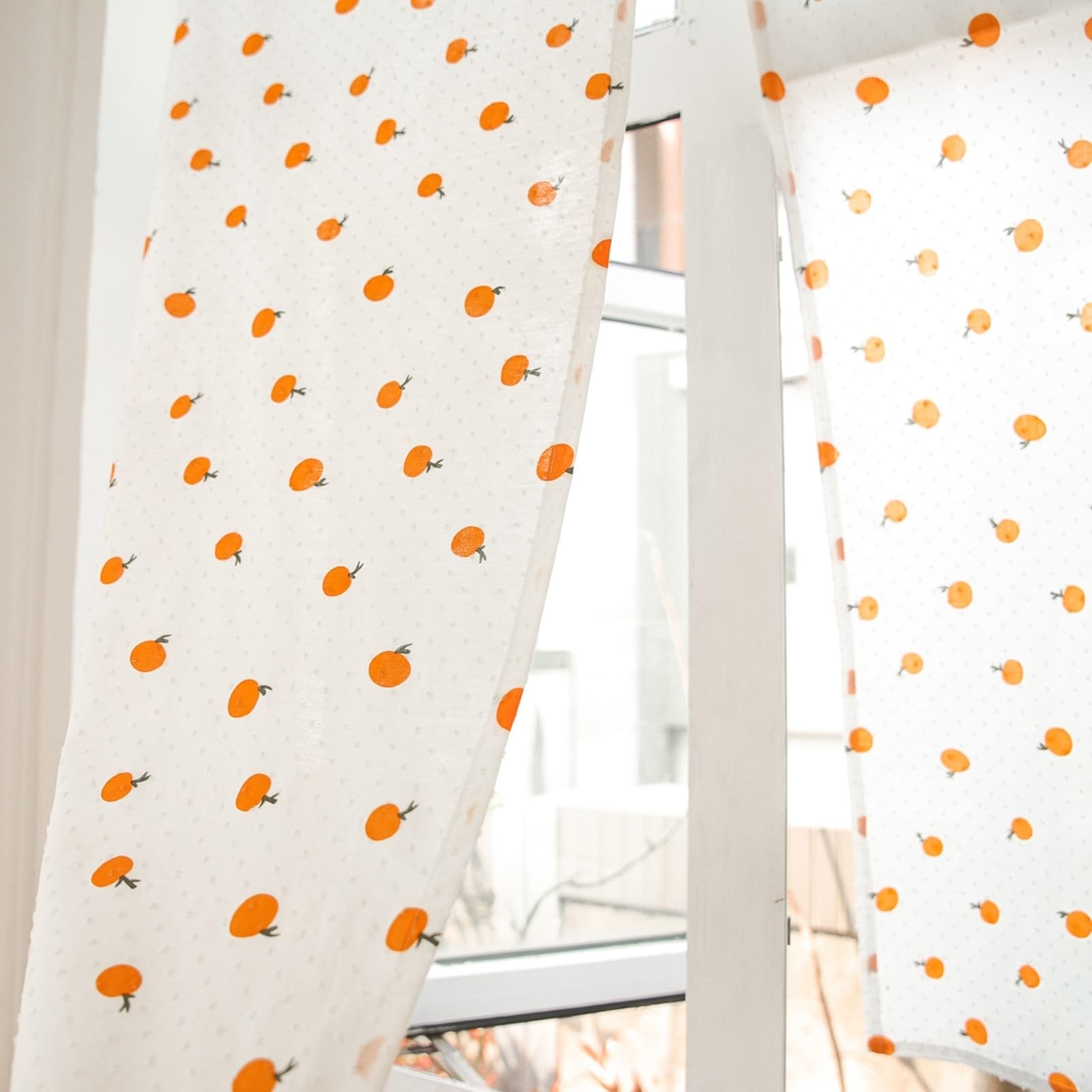 Cortinas cortas semitransparentes de algodón beige y naranja de 60 x 90 cm para cocina