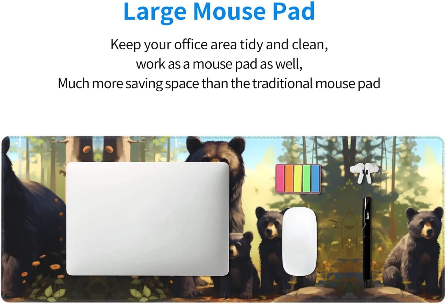 HYTTER Black Bear Family Pattern Oversized Rubber Mouse pad Thickened Design 31.5 X 11.8 Inch Suitable for Office, Gaming use