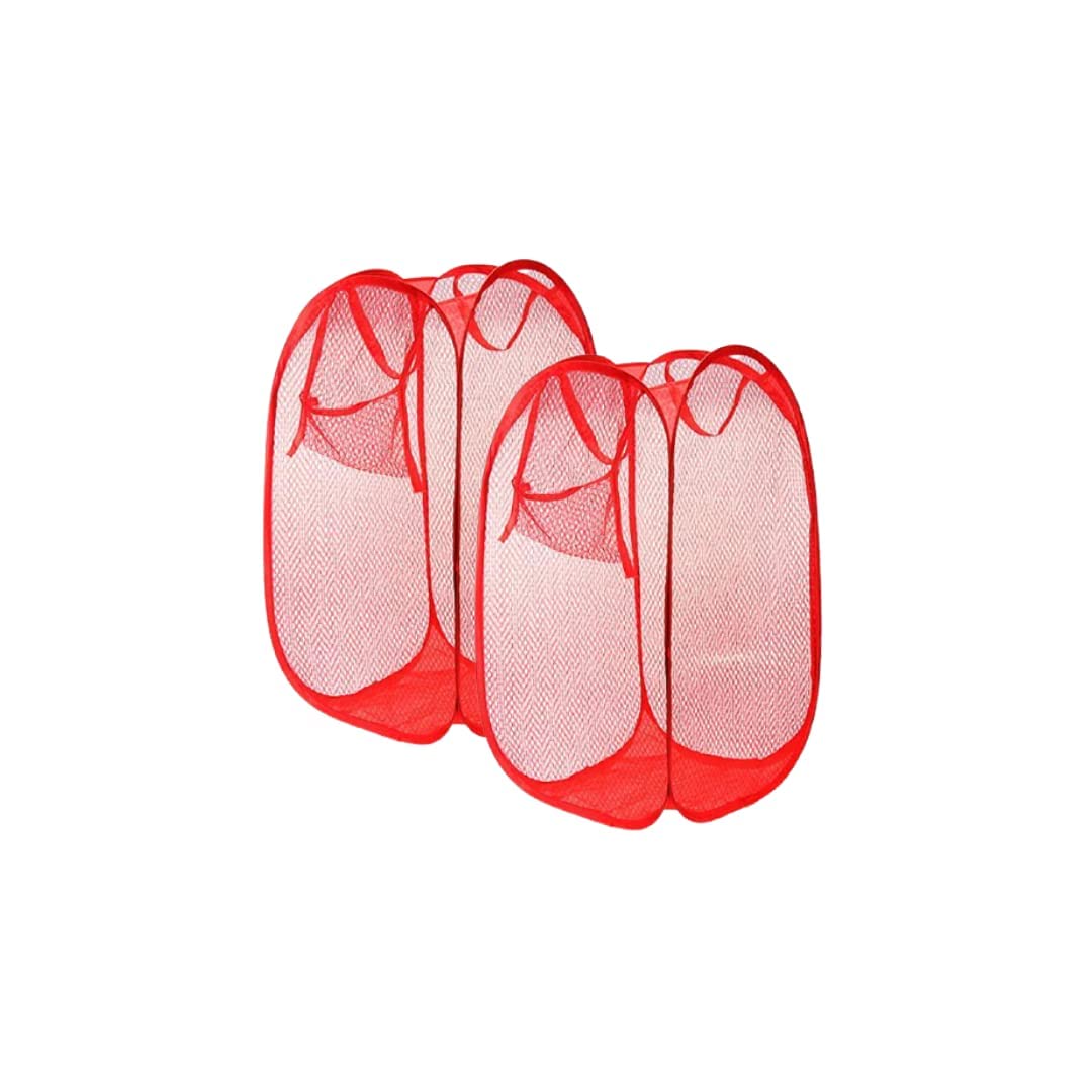 NOHUNT Big Size Foldable & Collapsible Nylon Mesh Laundry Basket with Easy to Carry Handle - for Home, Dorms, Hostel,Toy Storage, Clothes (Multicolor ) Size 30 Liter (pack of 2)