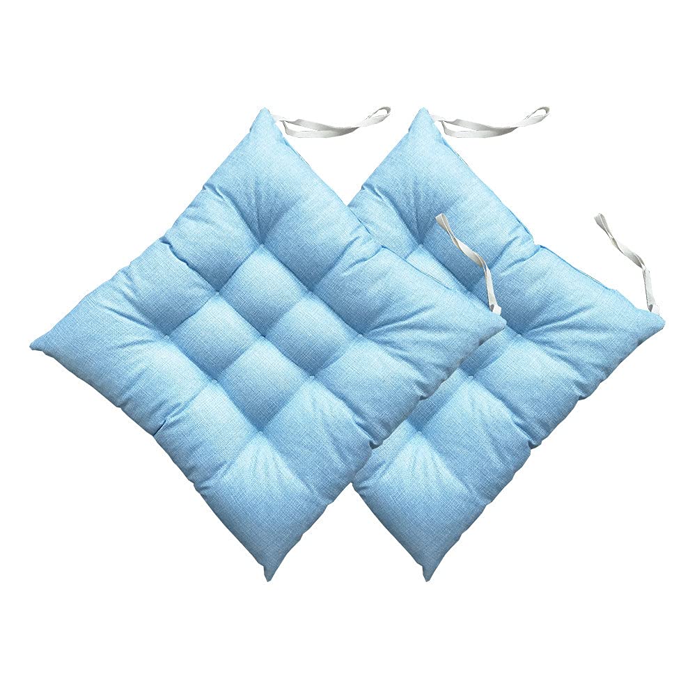 FANSU Chair Cushions With Ties Set of 2, Seat Pads Linen Tatami Thick Padded Booster for Home Floor Patio Garden or Office (Light Blue, 50x50x8cm)