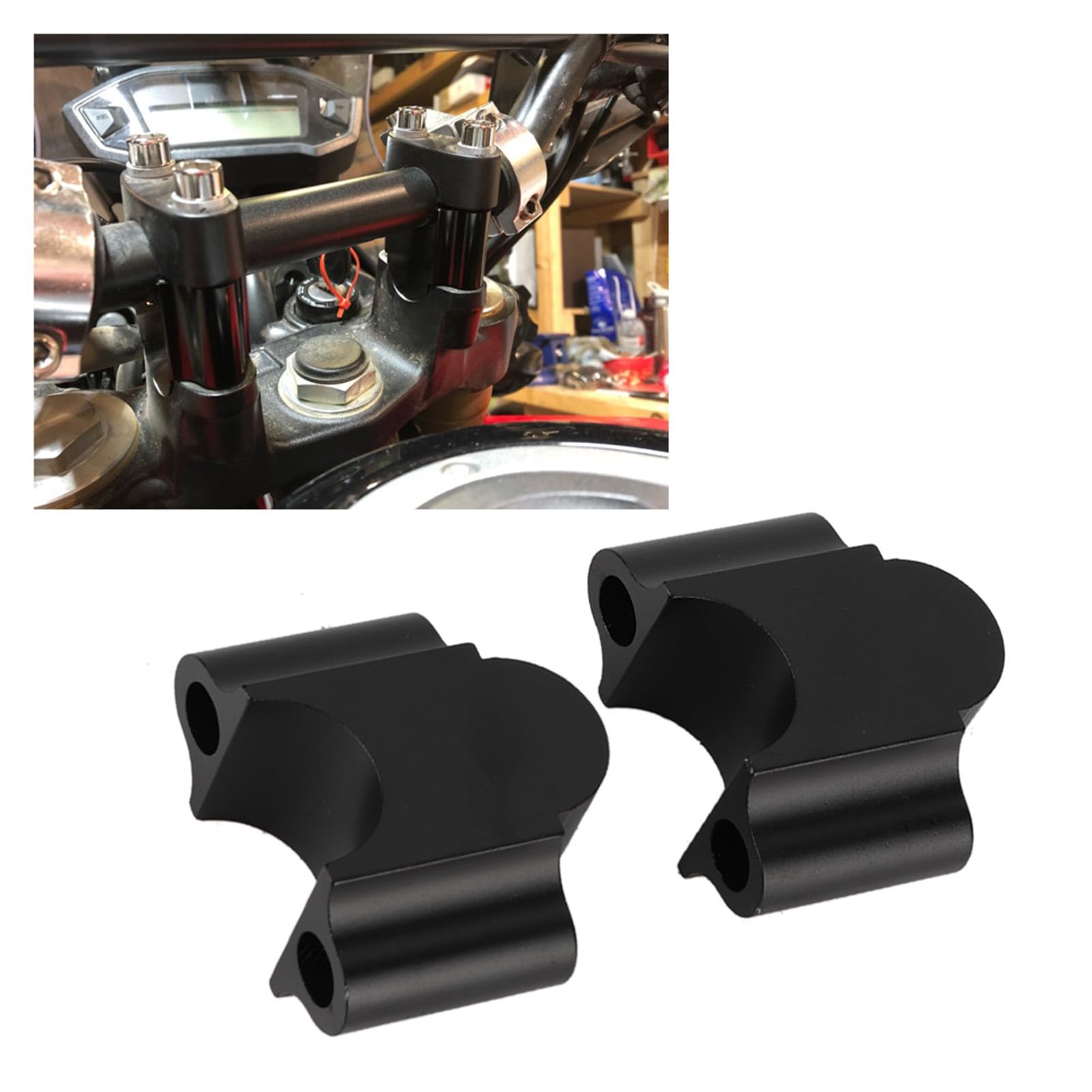 Riser Manubrio Moto, Coppia Rialzo Alluminio 30mm Nero, Universale per Manubrio 22mm, Morsetto per Moto ATV Dirt Bike