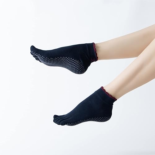 Miniatura 4 de Calcetines de yoga y pilates con agarres para mujer antideslizantes acolchados florales tobilleros para bailar en barra
