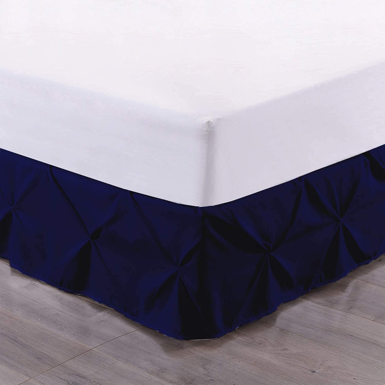 Pinch Pleated Split Corner Bed Skirt 15 Inch Drop 100% Long Staple Cotton 800 Thread Count, Sateen Weave Decorative & Easy to Wash Wrinkle & Fade Resistant (Queen XL Size, Navy Blue) Bed Skirt