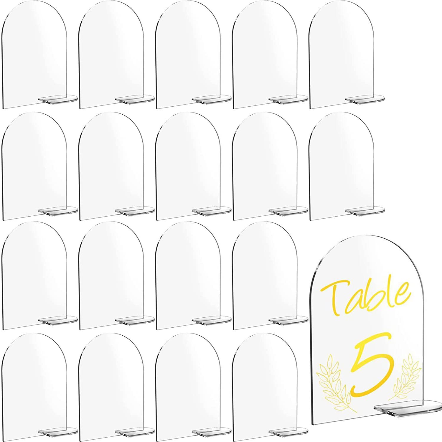 20 Piezas Tarjetas Lugar Acrílicas para Boda, Letreros Acrílicos de Arco Transparente,Tarjetas Asiento Mesa Acrílicos, Letreros Números Mesa de Boda, con 20 Soportes, para Bodas, Fiestas, Eventos