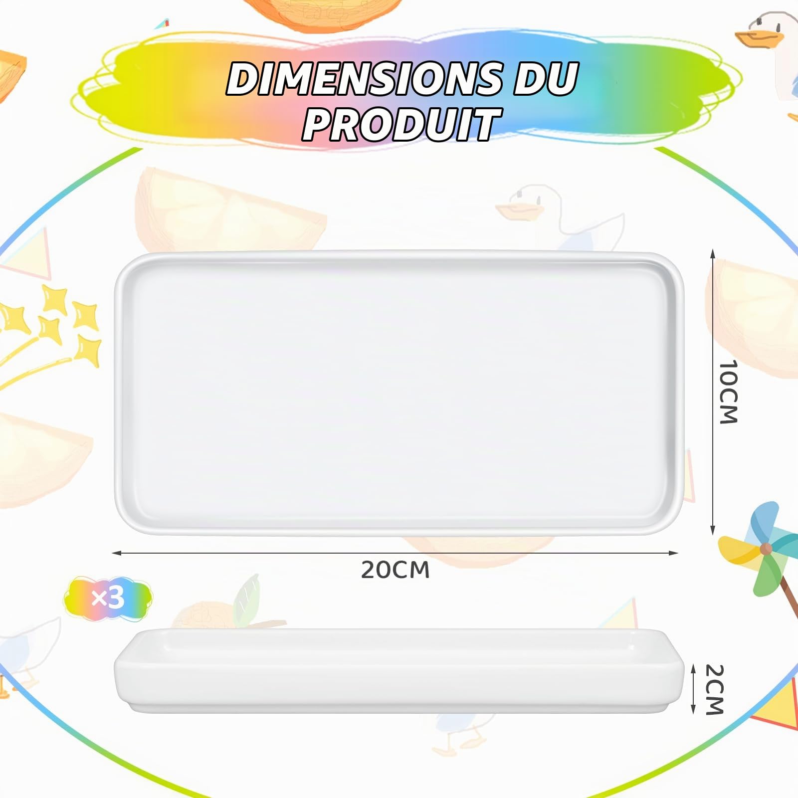 Sinmoe Set de Peinture Céramique DIY 3 Assiette en Céramique Plat de Service Blanc 12 Stylos en Porcelaine Lavables au Lave-Vaisselle Coffret-Cadeau Noël Couple Amis Famille (Rectangulaire, 8 Pouces)