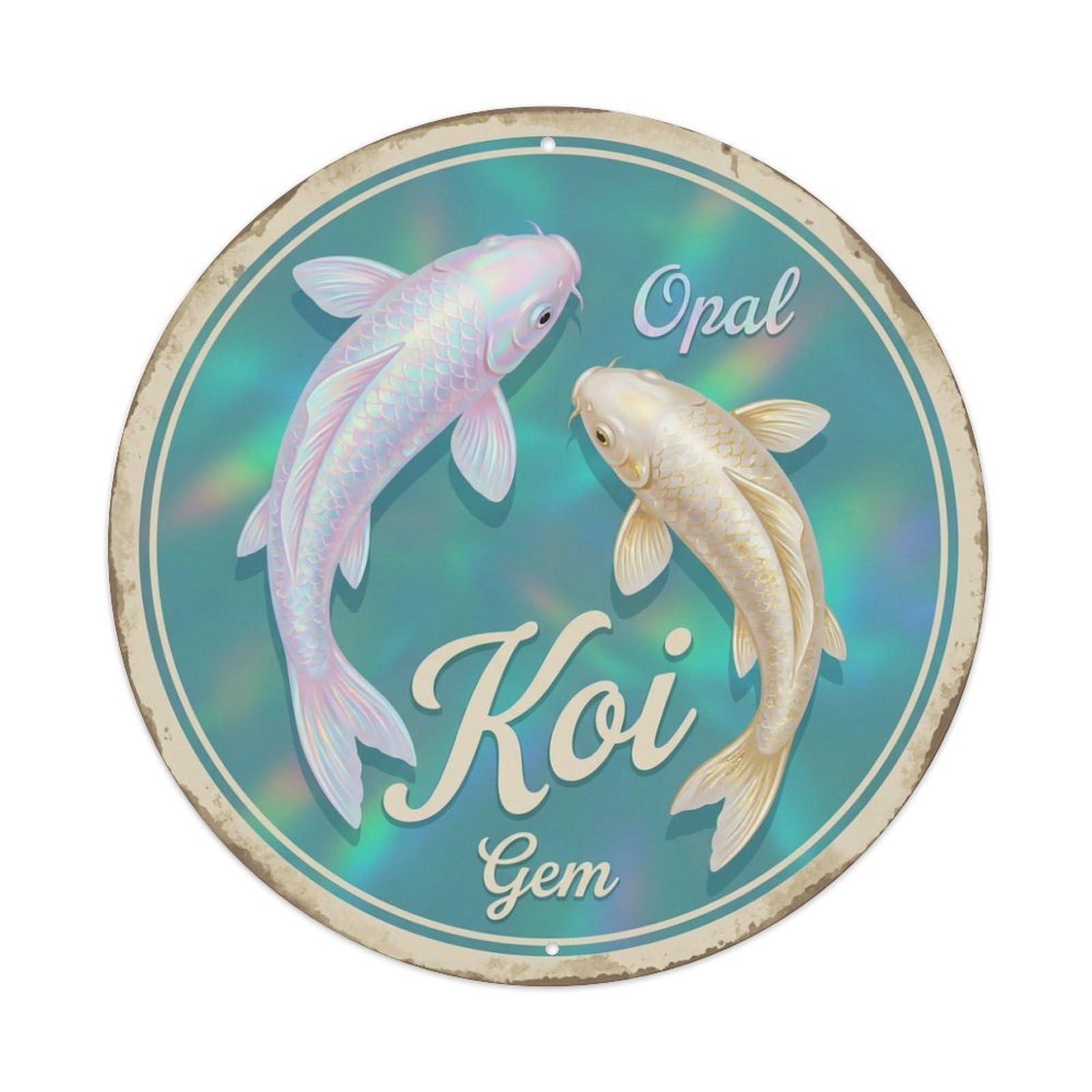 Koi Fish Opal Gem Iridescent Waters Rainbow Shimmer Pearl Metal Tin Sign