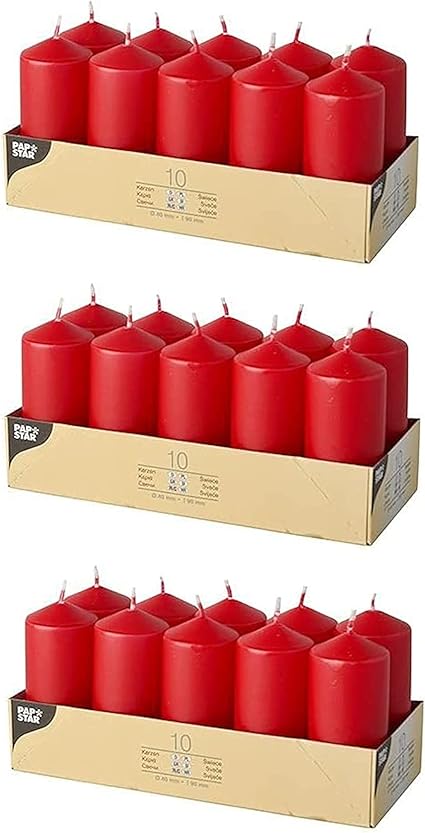 PAPSTAR Stumpenkerzen/Säulenkerze Rot (30 Stück)