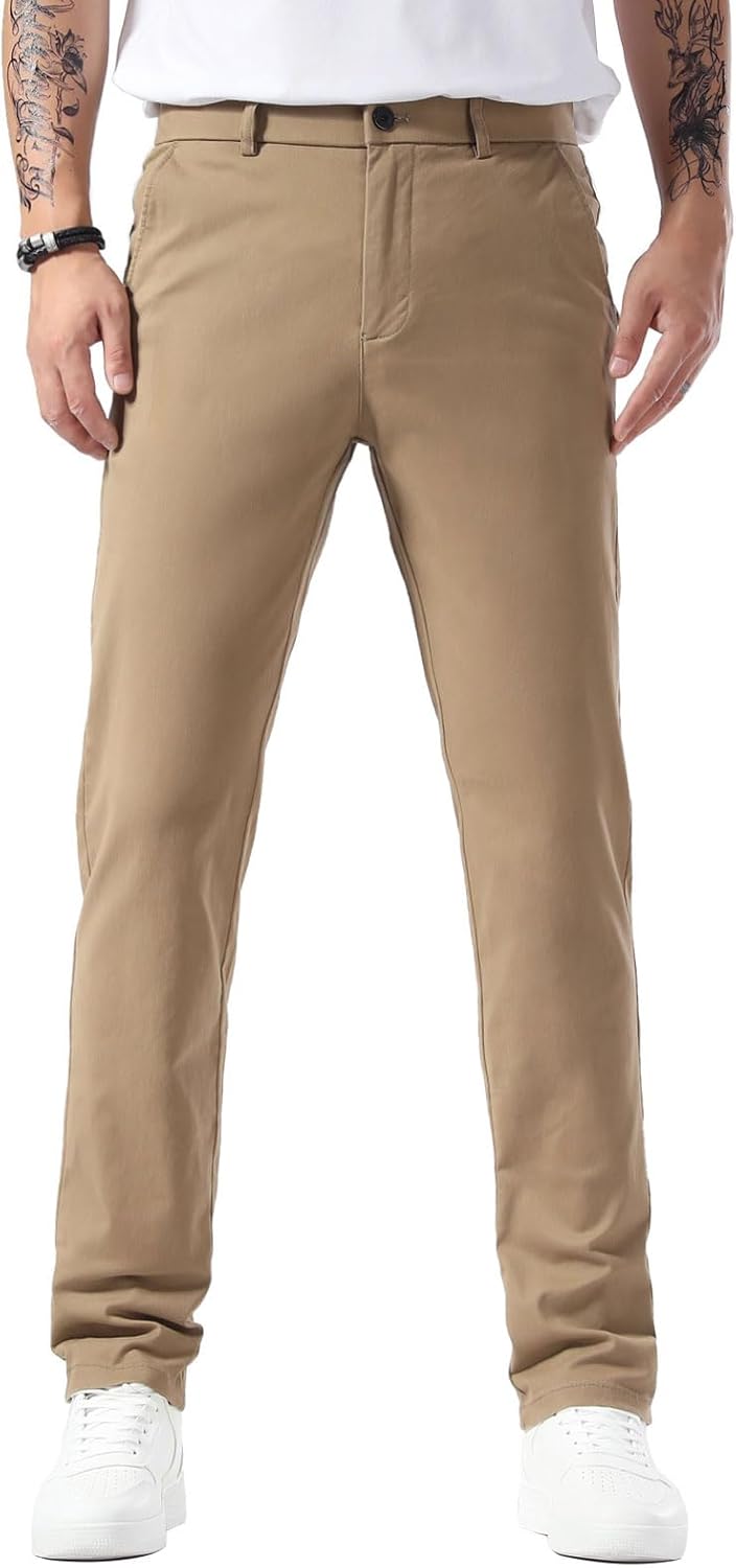 Plaid&Plain Men’s Slim Fit Khaki Pants Men’s Tapered Chino Pants