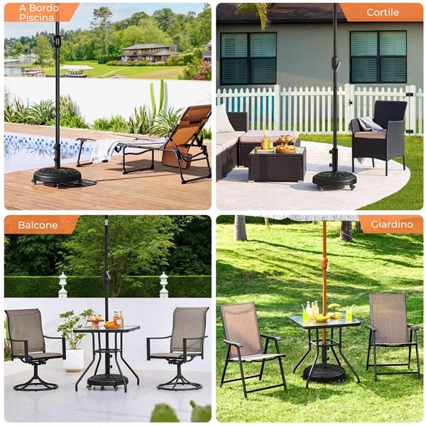 Yaheetech Base per Ombrellone da Giardino 24,7 kg in Resina e Metallo con 4 Ruote e Freni per Pali da Ø34/38/48mm con 2 Manopole Cortile Piscina Esterno Nero