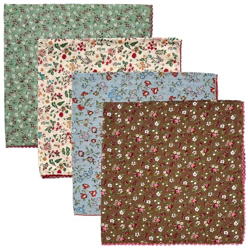 Gorgeous Island 4 Pack 100% Cotton Bandanas for Women 22x22 inches - Assorted Floral Printed Head Scarves Multi-Purpose Hair & Neck Kerchiefs Set