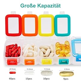 Fullicon Weekly Pill Organizer 7 Day Ultra Moisture and Spill Proof Daily Pill Box, Large Medicine Case with Secure Buckle, Compact Travel Pill Container for Pill, Vitamin, & Fish Oil (Rainbow Clear)