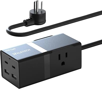 65W Charger Station 6 in 1 Fast Charging GaN III Portable Power Strip Desk with 2AC, 2 USB-C, 2 USB-A, for MacBook,Laptops,iPhone,Samsung,PS5