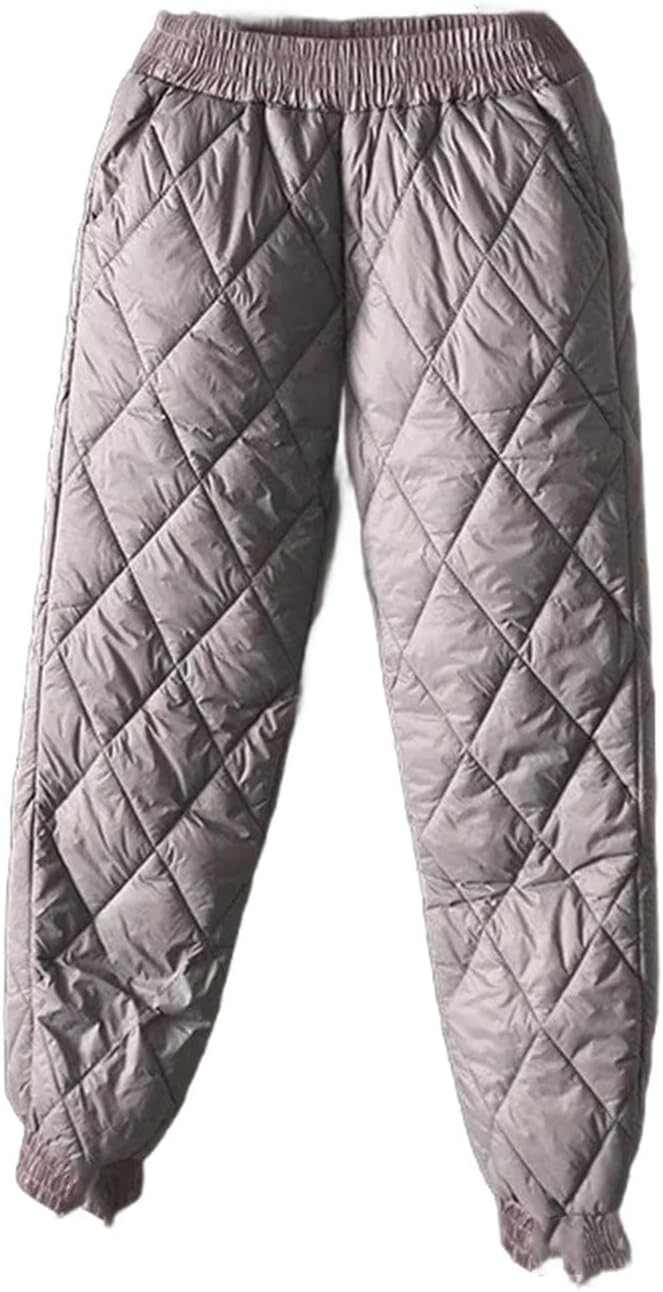 Womens Winter Warm Down Cotton Pants Tapered Wide Leg Quilted Snow Ski Pants Thermal Puffer Trousers with Pockets