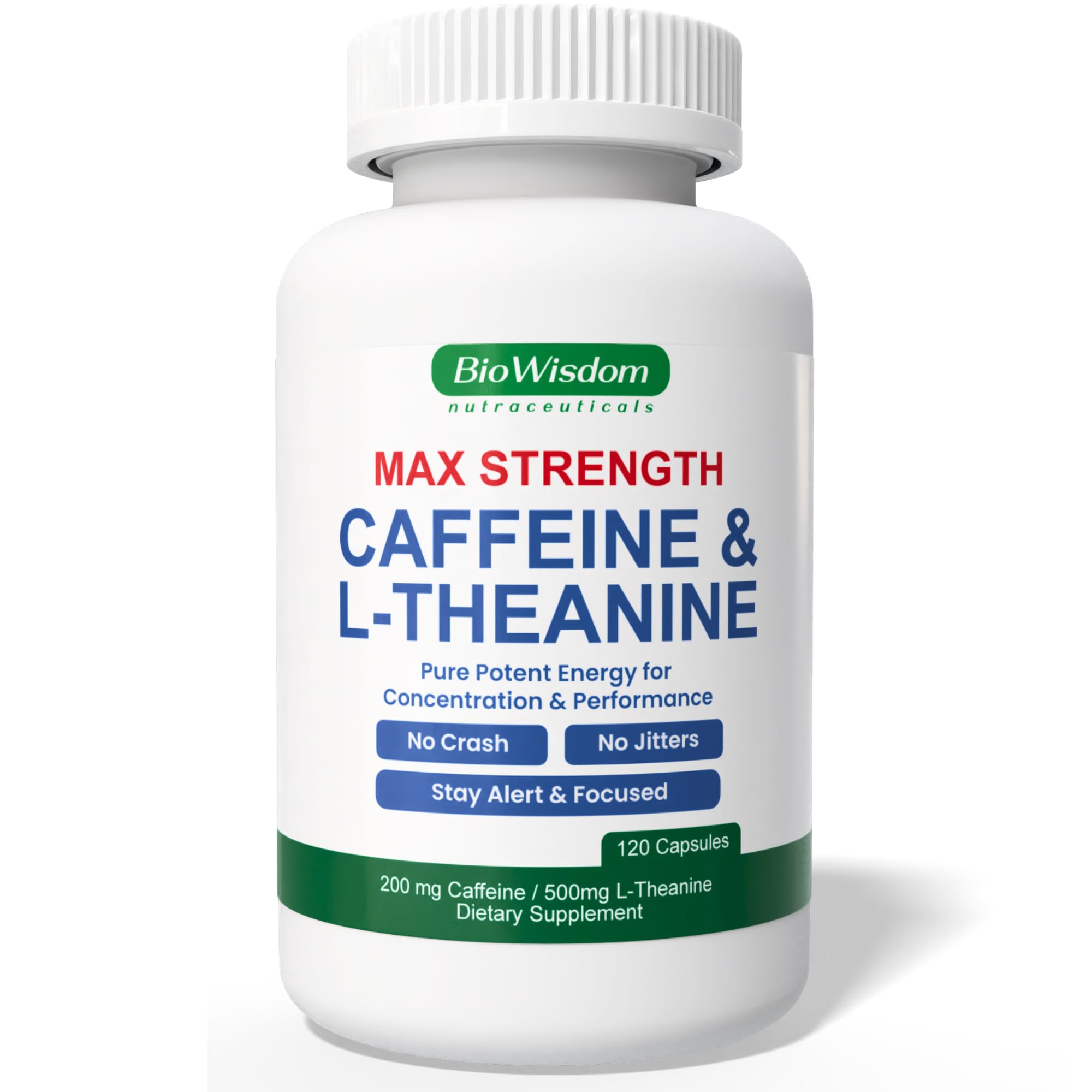 Max Strength Caffeine L Theanine Pills (200mg/500mg) - No Jitters Peak Energy, Focus, Performance, Alertness - Caffeine Pills & L-Theanine Capsules, No Crash & Drowsiness, Potent Supplement, 60 Count — Amazon image 10