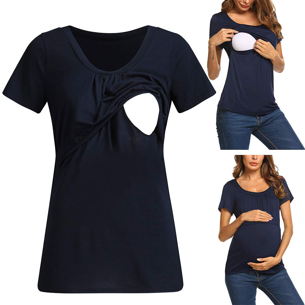 Aniwon Breastfeeding Clothes Creative Crew Neck Short Sleeve Maternity T-Shirt Nursing T-Shirt