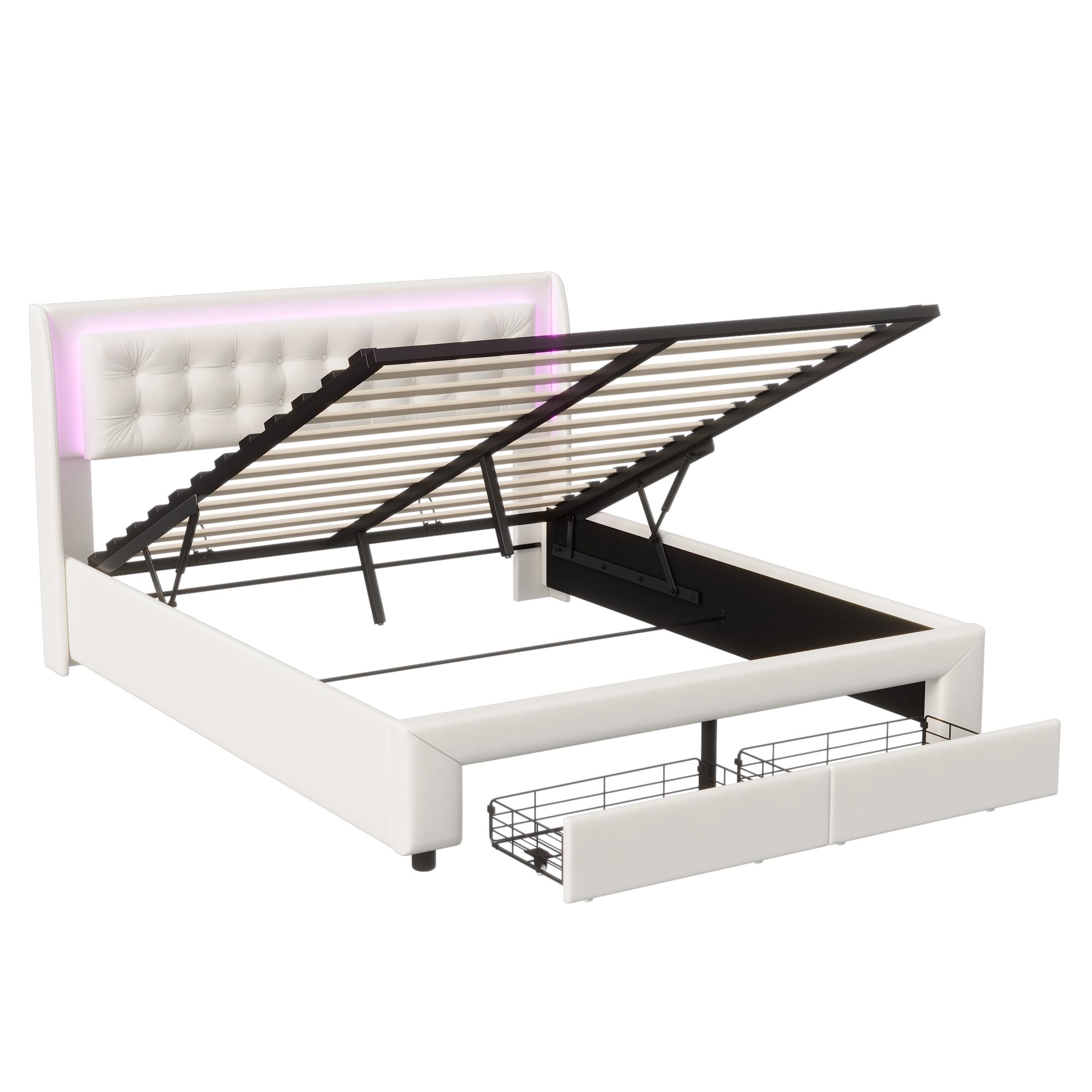 LIVLUX Lit Coffre 180 x 200 cm, Lit Double rembourré avec éclairage LED, Cadre de lit avec 2 tiroirs et Espace de Rangement, Lit 2 Personnes pour Adultes et Adolescents,Velours (180 x 200 cm C)